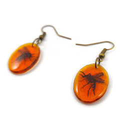 Mosquito in amber ovals dangle earrings
