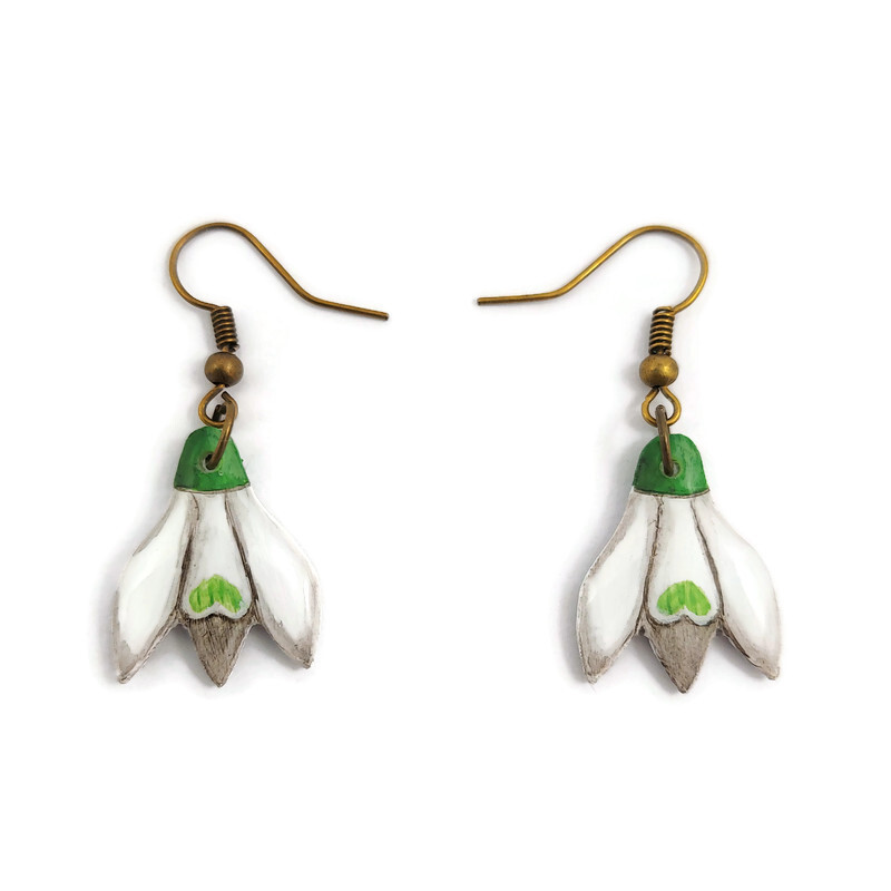 Boucles d'oreilles fantaisie pendantes en forme de perce-neige