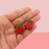 Boucles d'oreilles fraises des bois (Vendues à l'unité)