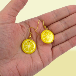 Boucles d'oreilles rondelles de citron jaune (Vendues à l'unité)