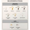 The different earring styles available: Hooks for pierced ears / Clips for unpierced ears
