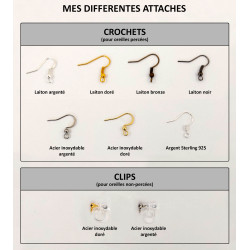 My different earring styles available: Hooks for pierced ears / Clips for unpierced ears