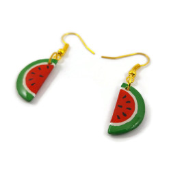 Boucles d'oreilles tranches de pastèque semies circulaires