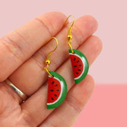 Boucles d'oreilles tranches de pastèque semies circulaires