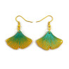 Yellow and green ginkgo leaves dangle earrings
