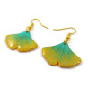 Yellow and green ginkgo leaves dangle earrings