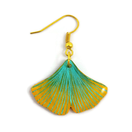 Yellow and green ginkgo leaf dangle earring (Sold individually)