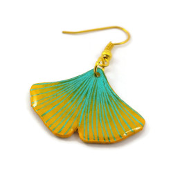 Yellow and green ginkgo leaf dangle earring (Sold individually)