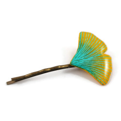 Yellow and green ginkgo leaf bobby pin