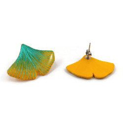 Green and yellow ginkgo leaves ear studs