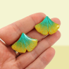 Green and yellow ginkgo leaves ear studs