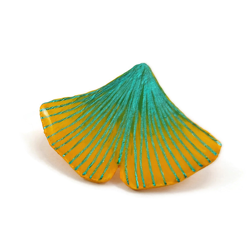 Green and yellow ginkgo leaf ear stud (Sold individually)